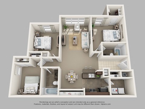 Three Bedroom Two Bath Floor Plan